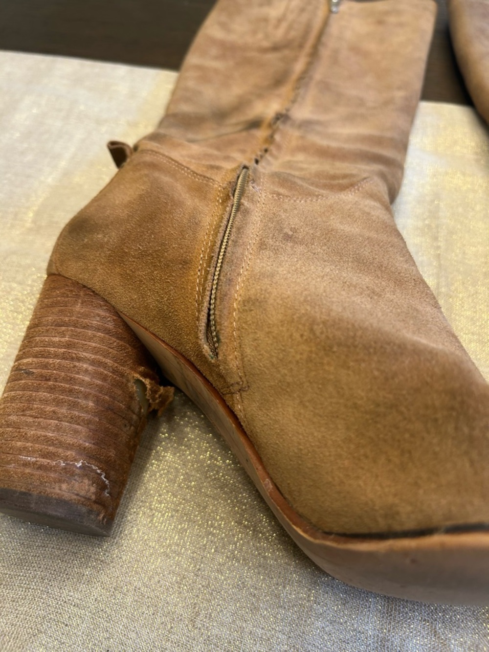 Sam Edelman Tan Suede Mid-Calf Heeled Boots poor condition very worn size 10 - Picture 3 of 12